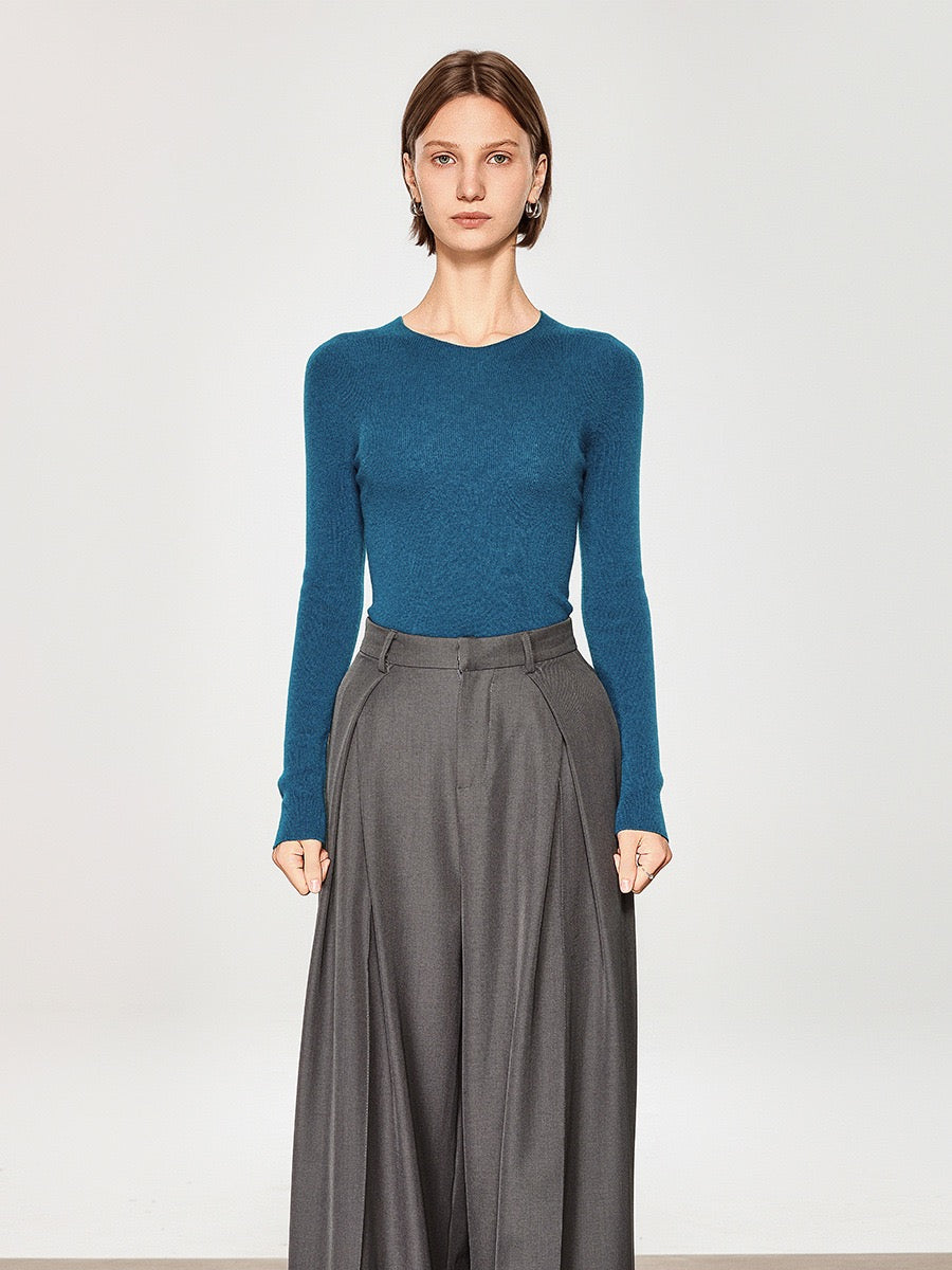 Sous-vêtement technique sans coutures, lavable en machine, en maille fine de laine à col rond