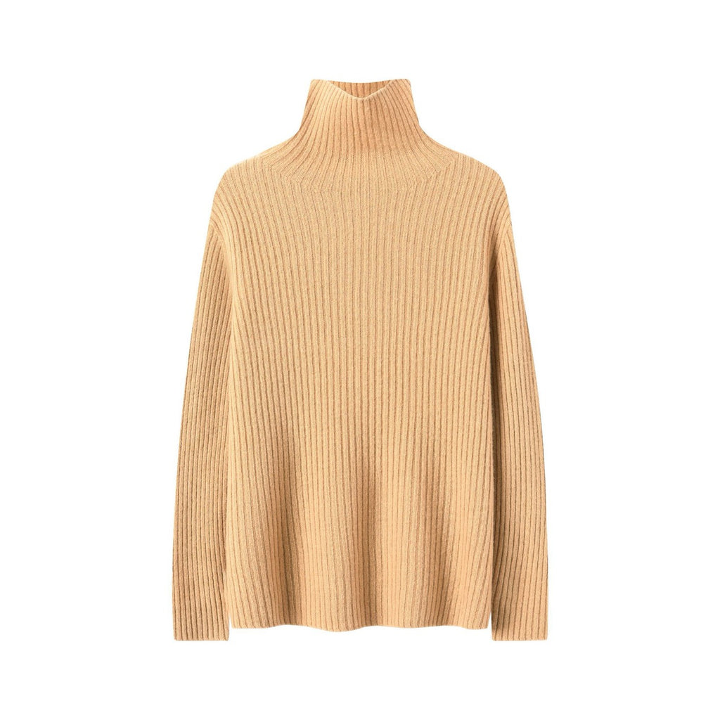 Pull en maille 100 % laine de mouton pour femme, pull côtelé sans couture, haut décontracté à manches longues