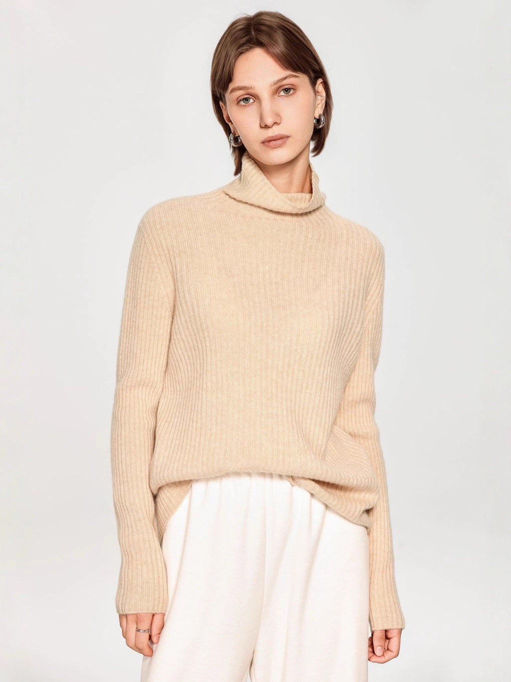 Pull en maille 100 % laine de mouton pour femme, pull côtelé sans couture, haut décontracté à manches longues