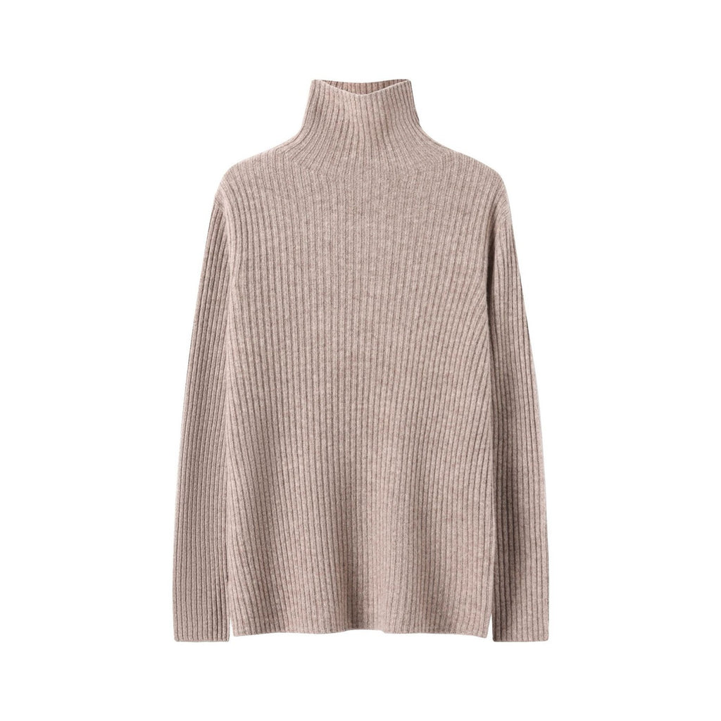 Pull en maille 100 % laine de mouton pour femme, pull côtelé sans couture, haut décontracté à manches longues