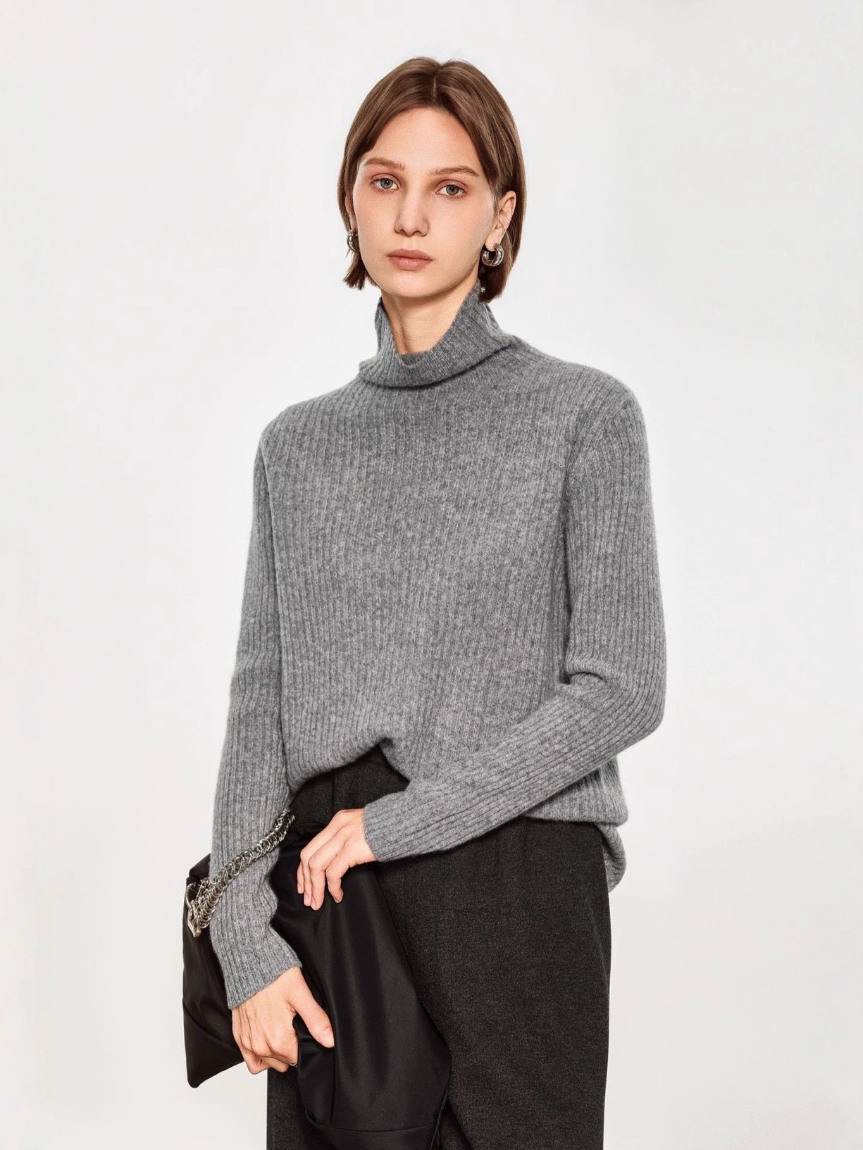 Pull en maille 100 % laine de mouton pour femme, pull côtelé sans couture, haut décontracté à manches longues