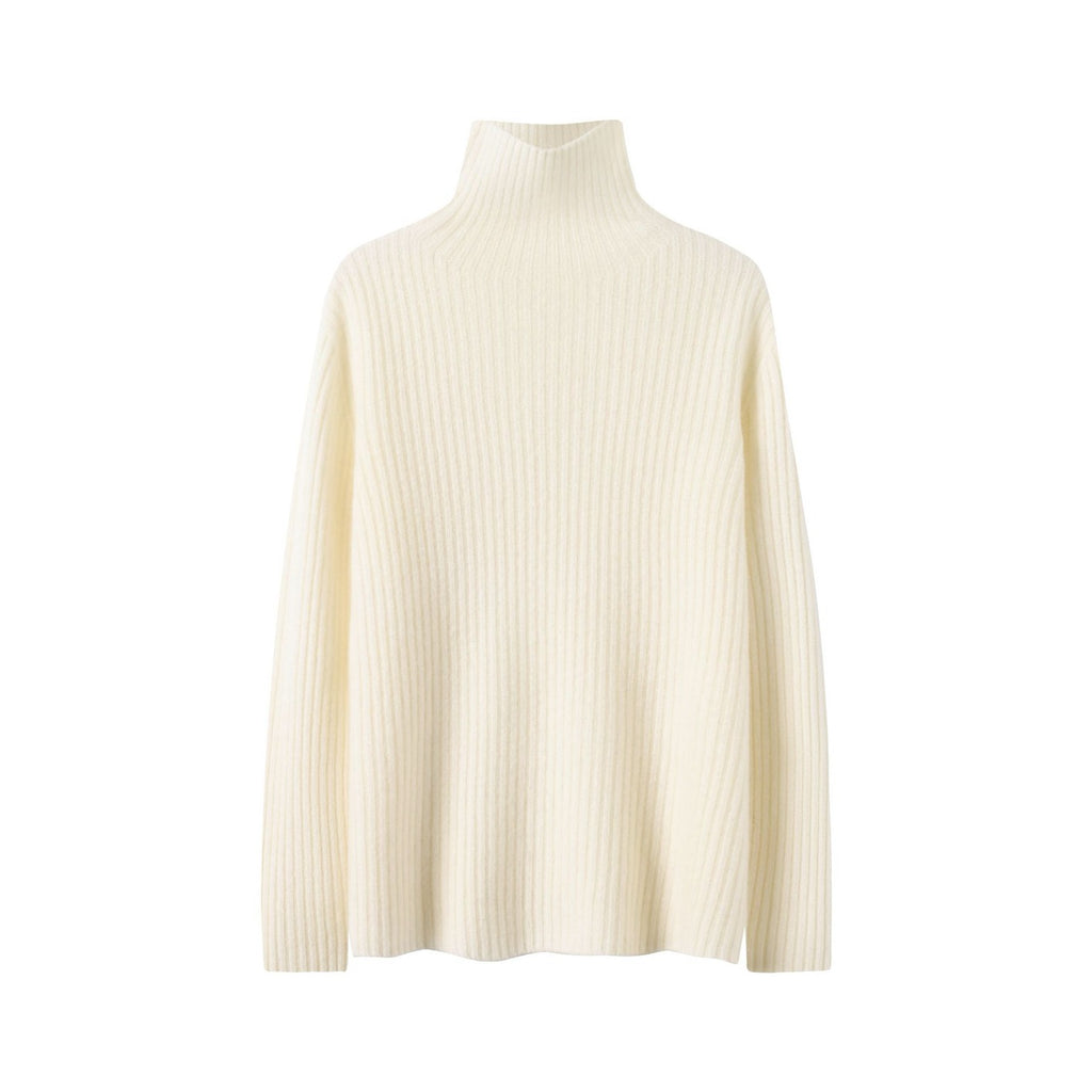 Pull en maille 100 % laine de mouton pour femme, pull côtelé sans couture, haut décontracté à manches longues