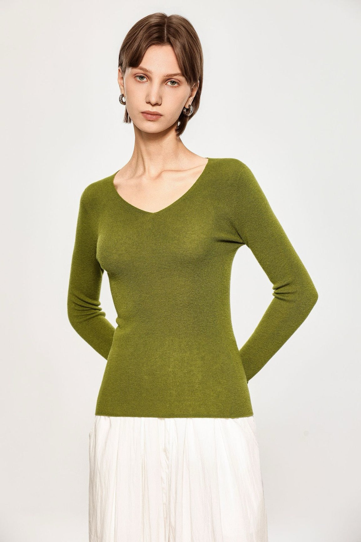 Sous-vêtement technique sans coutures, lavable en machine, col en V, en maille de laine fine