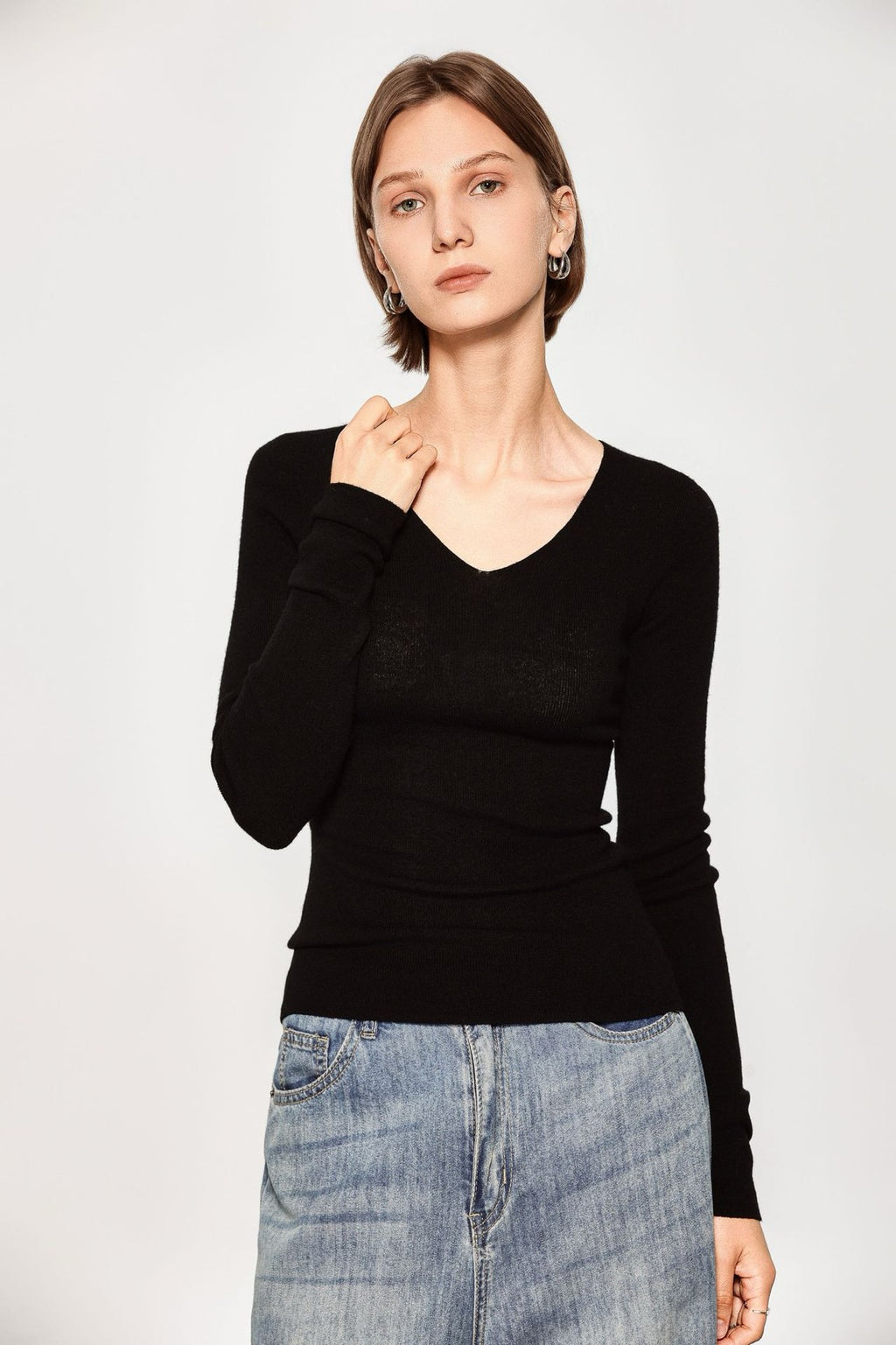 Sous-vêtement technique sans coutures, lavable en machine, col en V, en maille de laine fine