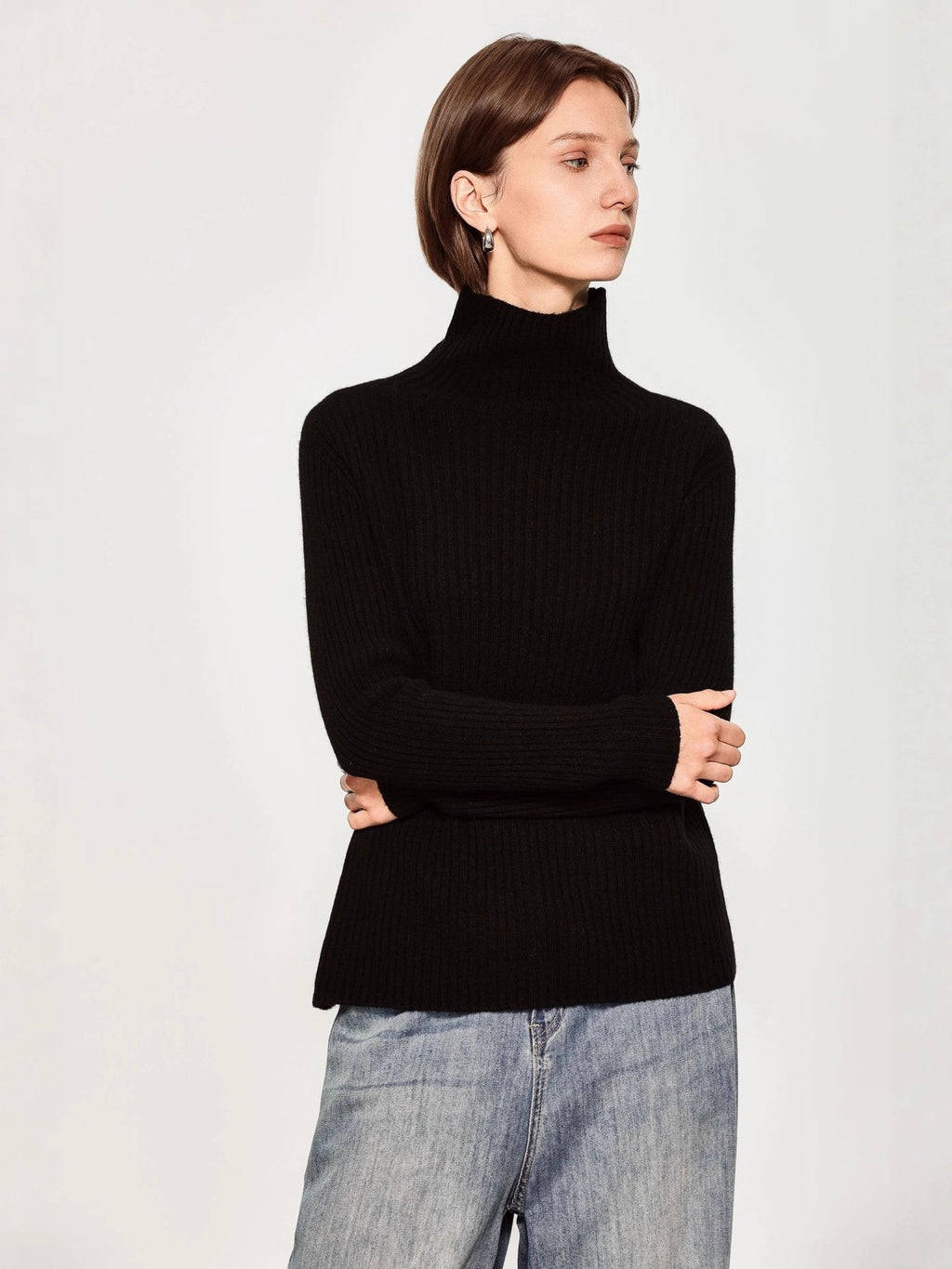 Pull en maille 100 % laine de mouton pour femme, pull côtelé sans couture, haut décontracté à manches longues