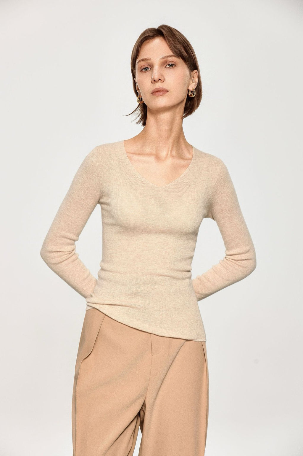 Sous-vêtement technique sans coutures, lavable en machine, col en V, en maille de laine fine