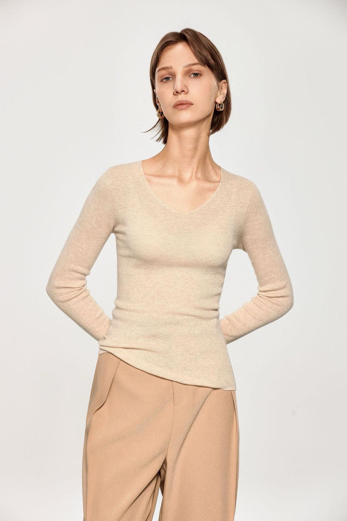 Sous-vêtement technique sans coutures, lavable en machine, col en V, en maille de laine fine