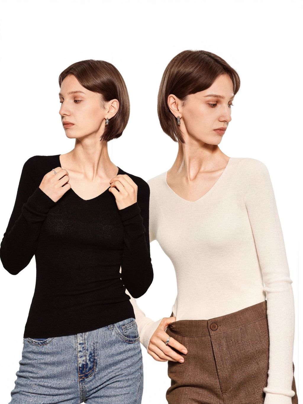 Sous-vêtement technique sans coutures, lavable en machine, col en V, en maille de laine fine